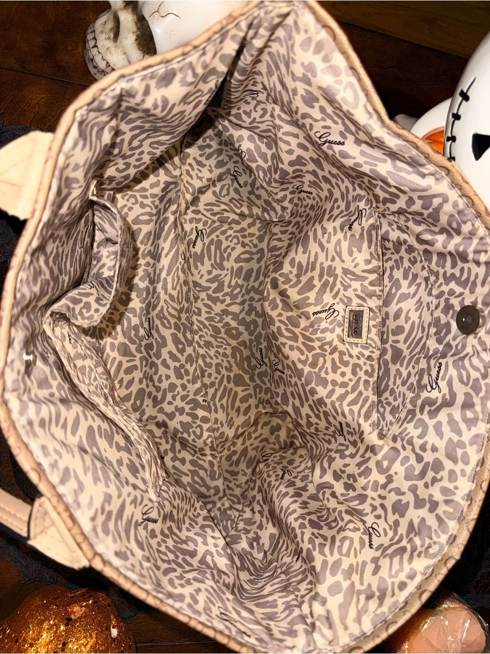 GUESS Beige Monogram Satchel with Matching Brown Monogram Wallet